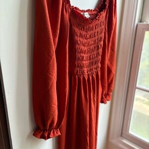 Rust Orange Smocked Jumpsuit